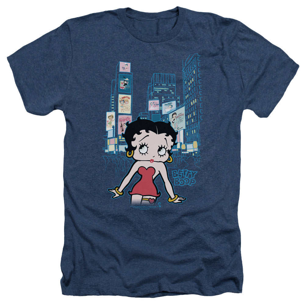 AN OFFCIALLY LICENSED BETTY BOOP SQUARE MEN'S HEATHER T-SHIRT NAVY