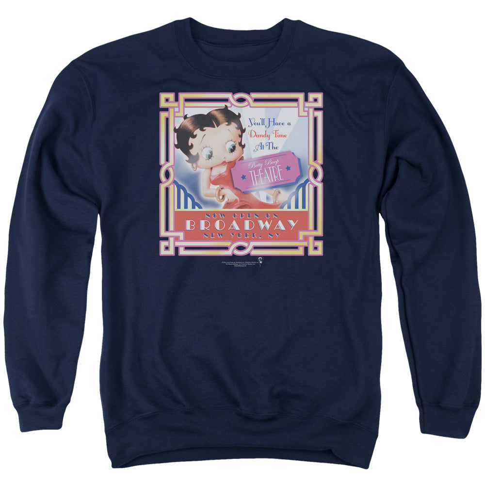 AN OFFCIALLY LICENSED BETTY BOOP ON BROADWAY ADULT UNISEX CREWNECK SWEATSHIRT NAVY