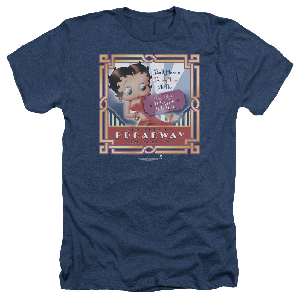 AN OFFCIALLY LICENSED BETTY BOOP ON BROADWAY MEN'S HEATHER T-SHIRT NAVY