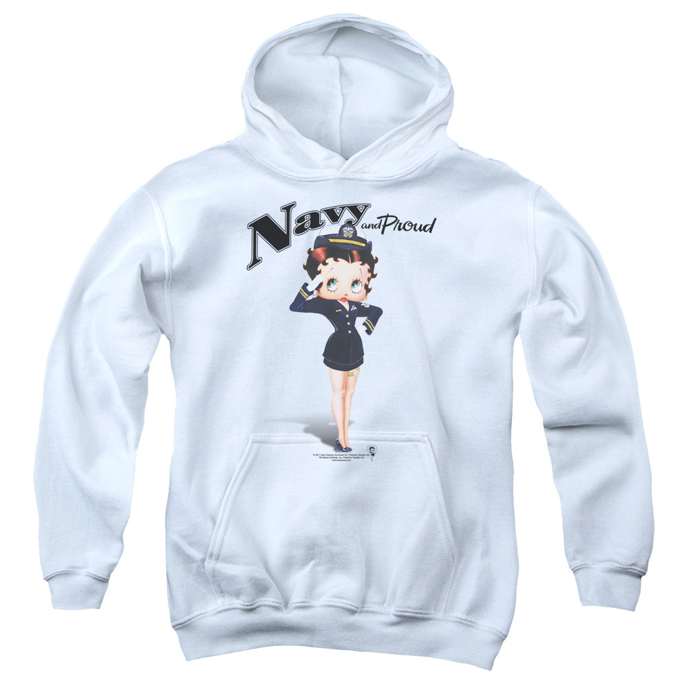 AN OFFCIALLY LICENSED BETTY BOOP NAVY BOOP YOUTH HOODIE WHITE