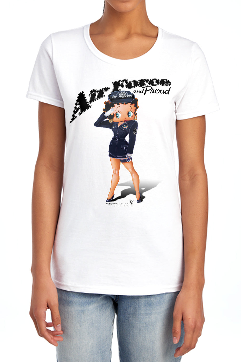 AN OFFCIALLY LICENSED BETTY BOOP AIR FORCE BOOP WOMEN'S REGULAR FIT T-SHIRT WHITE