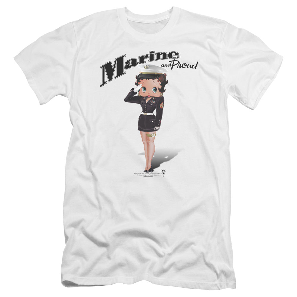 AN OFFCIALLY LICENSED BETTY BOOP MARINE BOOP MEN'S PREMIUM SLIM FIT T-SHIRT WHITE
