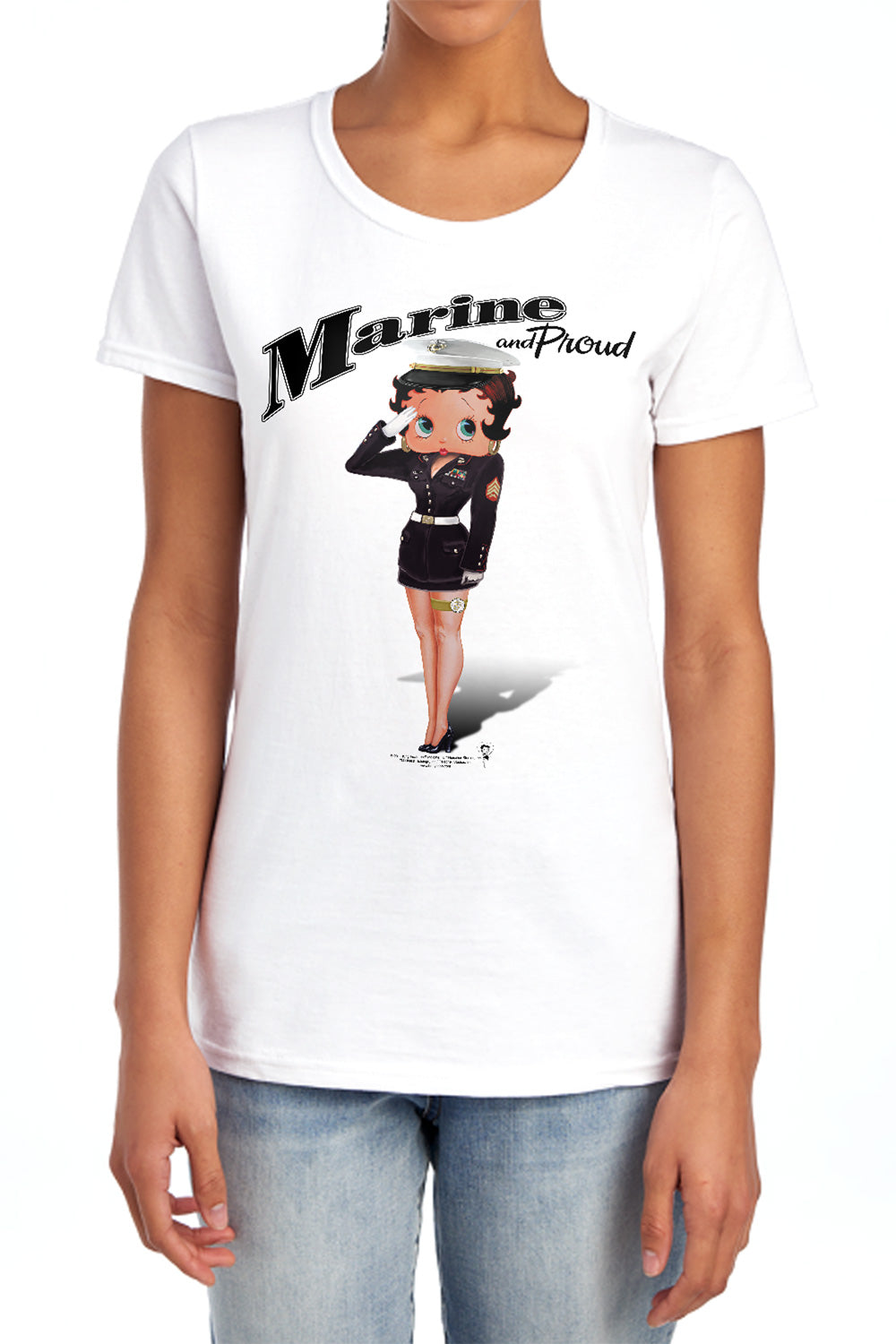 AN OFFCIALLY LICENSED BETTY BOOP MARINE BOOP WOMEN'S REGULAR FIT T-SHIRT WHITE