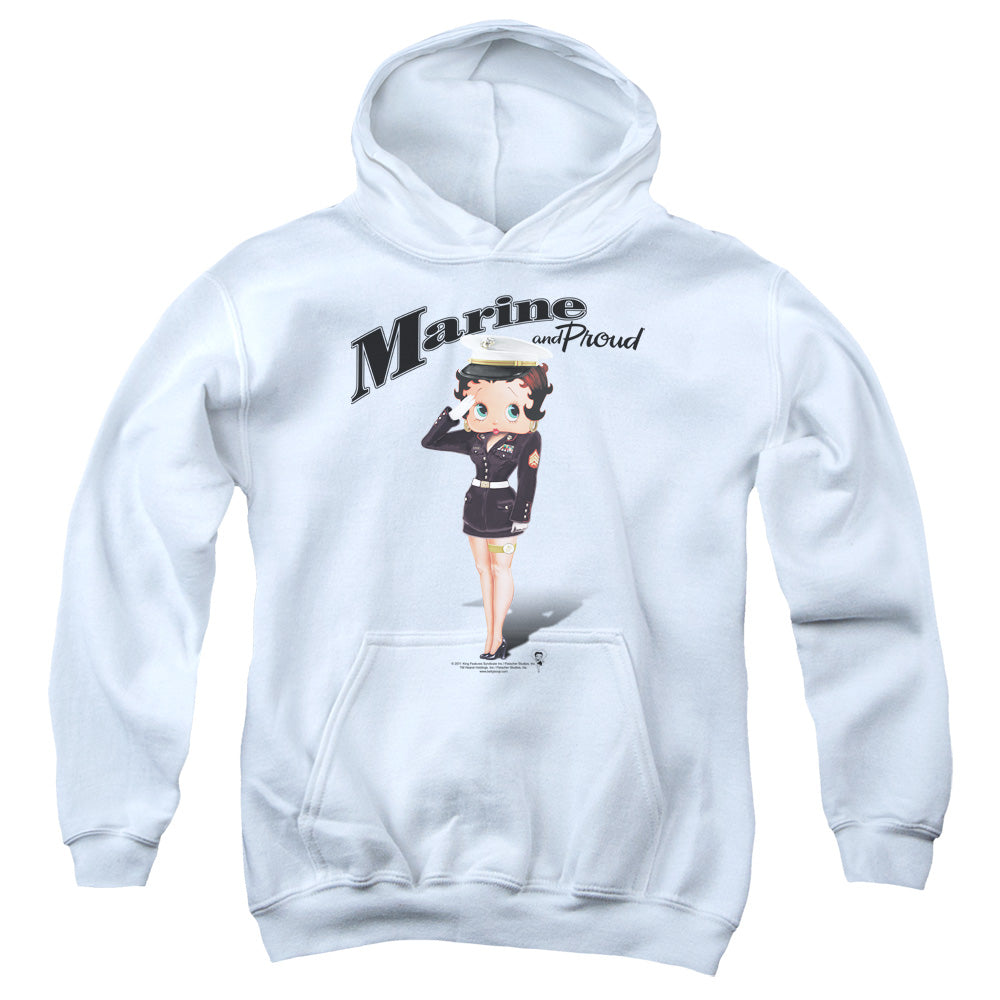 AN OFFCIALLY LICENSED BETTY BOOP MARINE BOOP YOUTH HOODIE WHITE