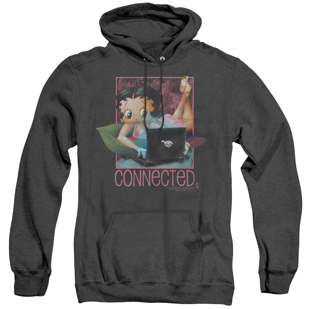 AN OFFCIALLY LICENSED BETTY BOOP CONNECTED ADULT UNISEX HEATHER PULLOVER HOODIE BLACK