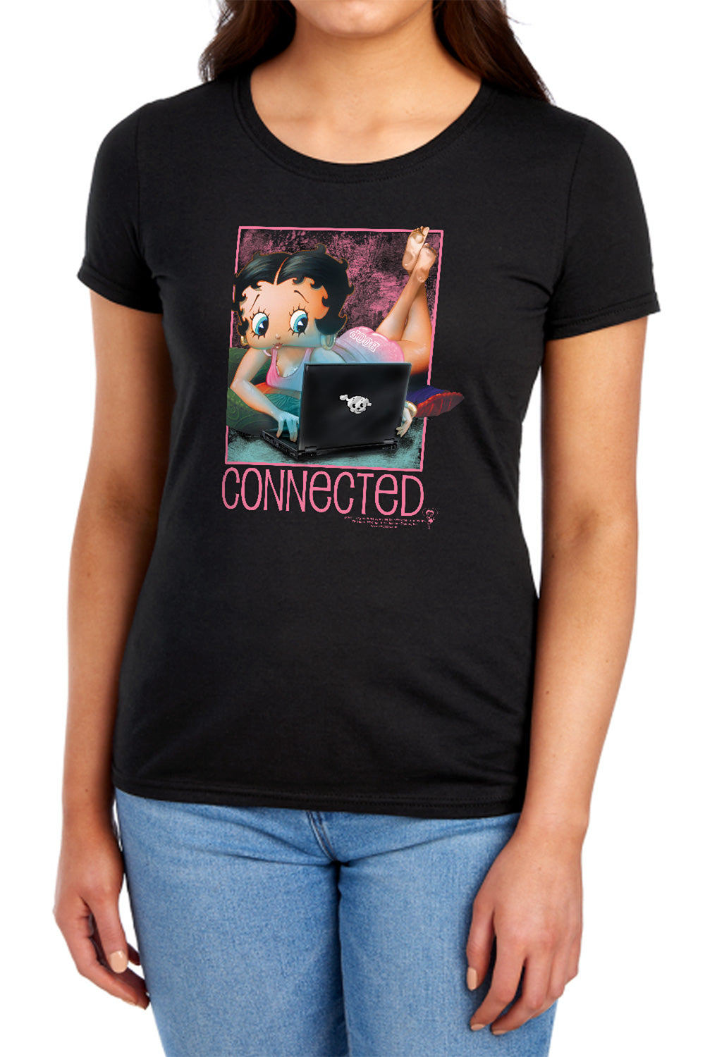 AN OFFCIALLY LICENSED BETTY BOOP CONNECTED WOMEN'S REGULAR FIT T-SHIRT BLACK