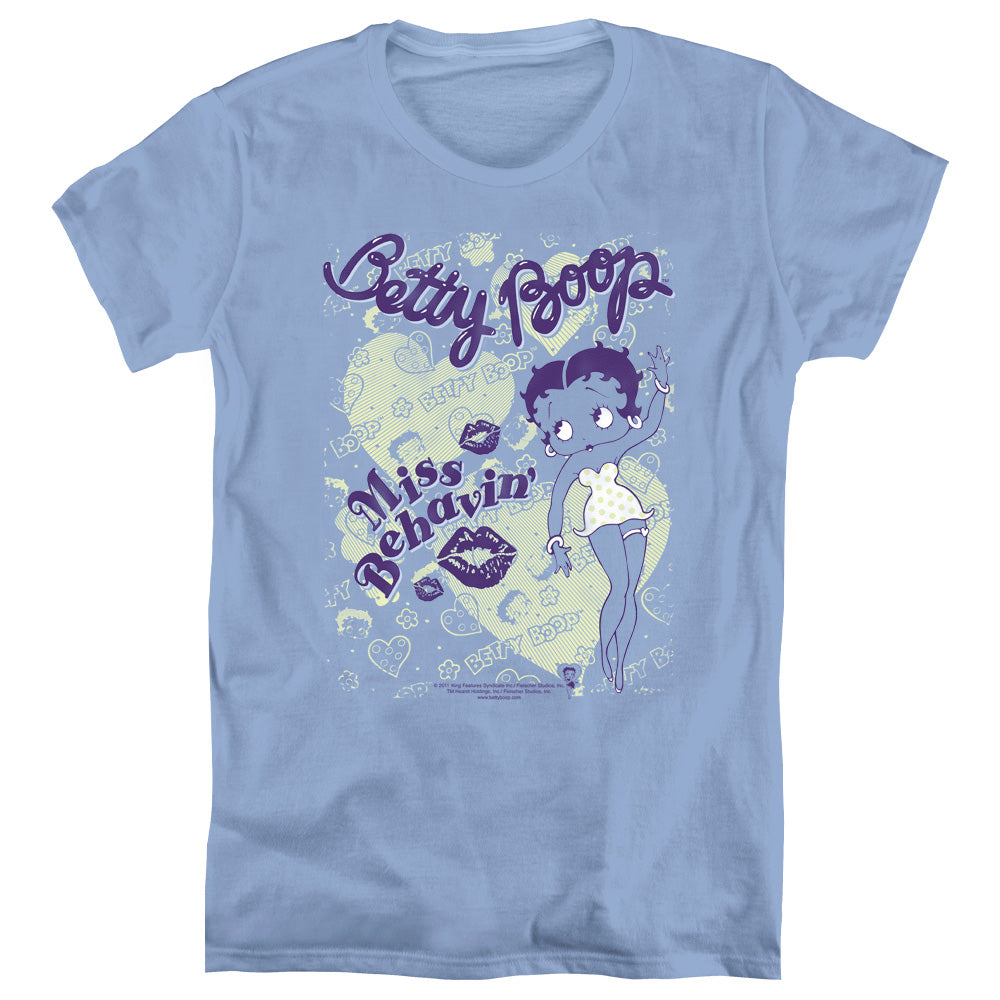 AN OFFCIALLY LICENSED BETTY BOOP MISS BEHAVIN WOMEN'S REGULAR FIT T-SHIRT CAROLINA BLUE