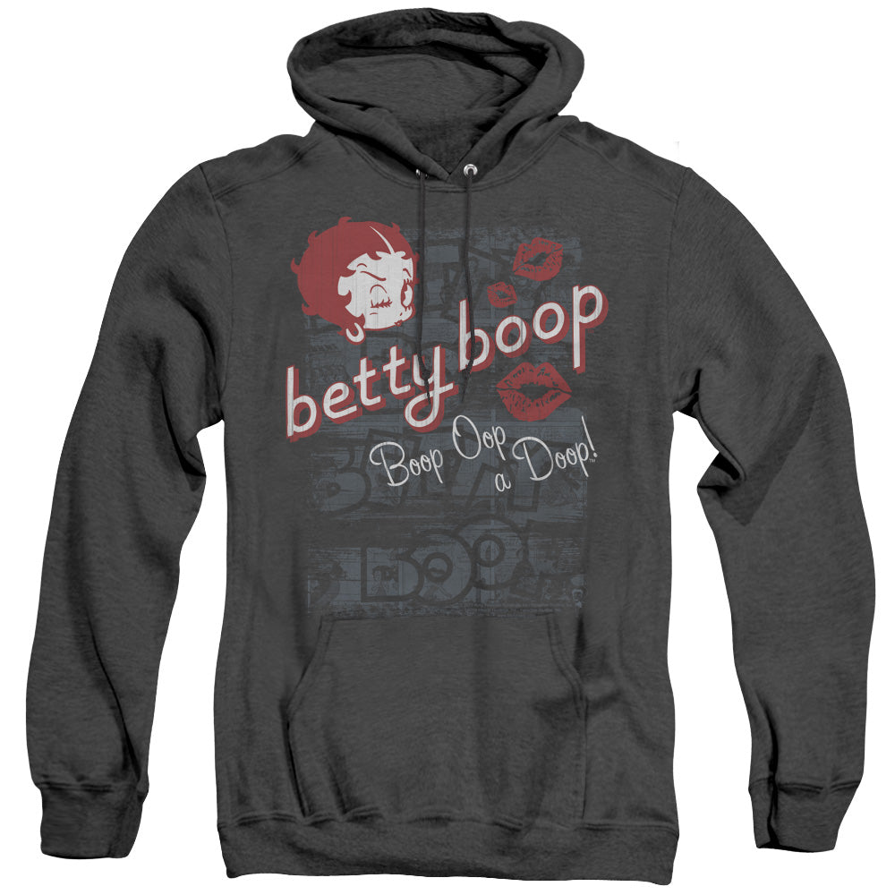 AN OFFCIALLY LICENSED BETTY BOOP BOOP OOP ADULT UNISEX HEATHER PULLOVER HOODIE BLACK