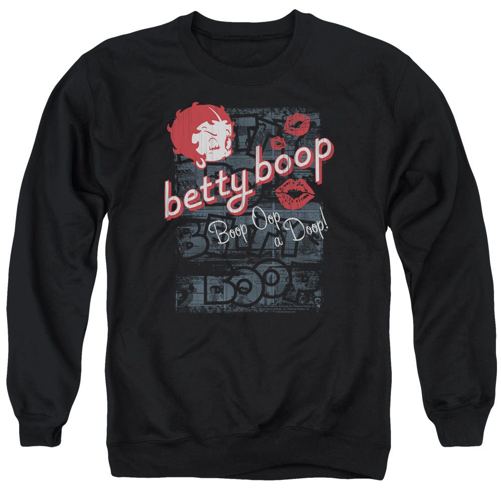 AN OFFCIALLY LICENSED BETTY BOOP BOOP OOP ADULT UNISEX CREWNECK SWEATSHIRT BLACK