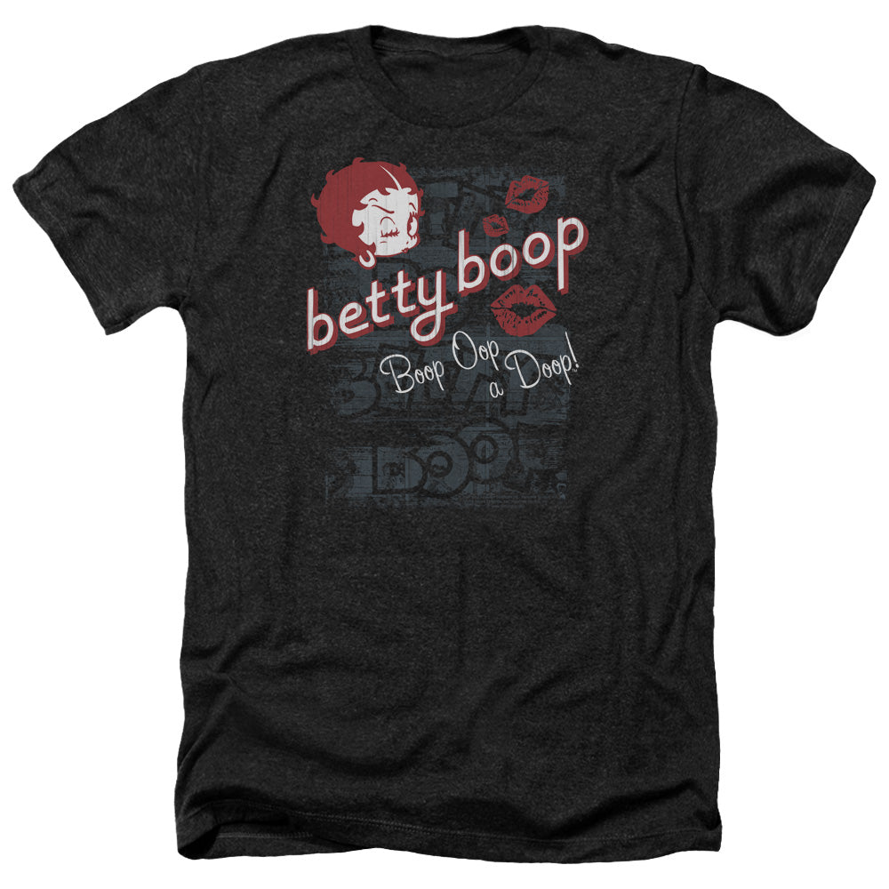 AN OFFCIALLY LICENSED BETTY BOOP BOOP OOP MEN'S HEATHER T-SHIRT CHARCOAL
