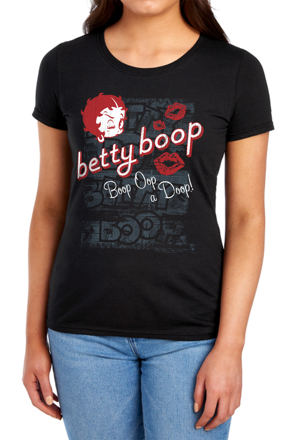 AN OFFCIALLY LICENSED BETTY BOOP BOOP OOP WOMEN'S REGULAR FIT T-SHIRT BLACK