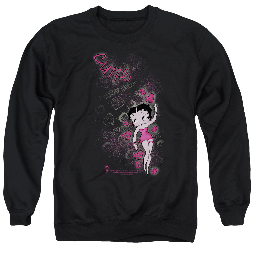 AN OFFCIALLY LICENSED BETTY BOOP CUTIE ADULT UNISEX CREWNECK SWEATSHIRT BLACK