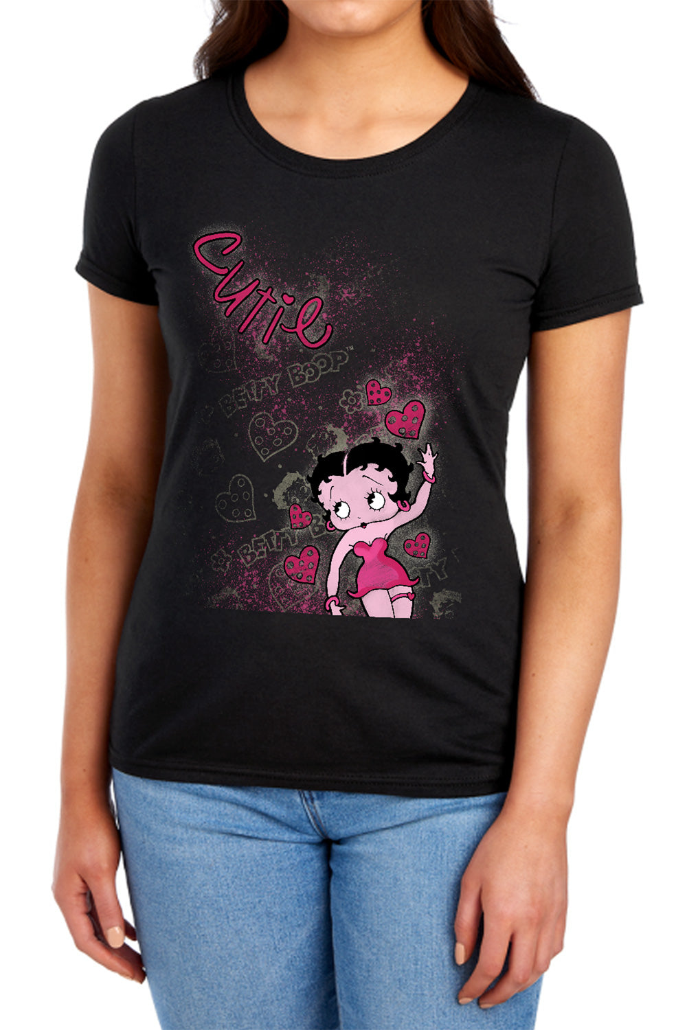 AN OFFCIALLY LICENSED BETTY BOOP CUTIE WOMEN'S REGULAR FIT T-SHIRT BLACK