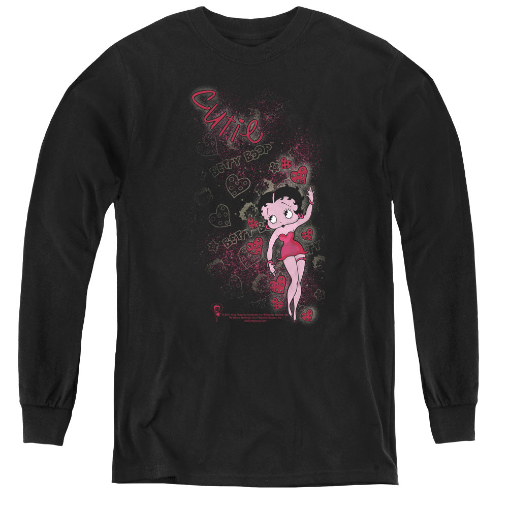 AN OFFCIALLY LICENSED BETTY BOOP CUTIE YOUTH LONG SLEEVE T-SHIRT BLACK