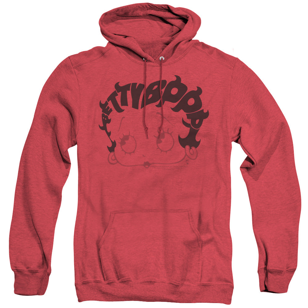 AN OFFCIALLY LICENSED BETTY BOOP WORD HAIR ADULT UNISEX HEATHER PULLOVER HOODIE RED