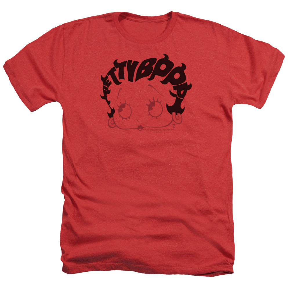 AN OFFCIALLY LICENSED BETTY BOOP WORD HAIR MEN'S HEATHER T-SHIRT RED