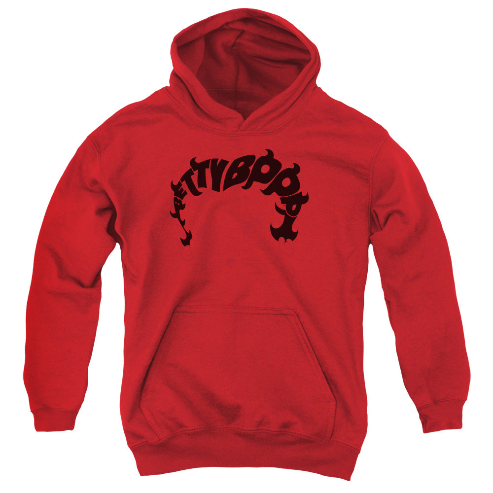 AN OFFCIALLY LICENSED BETTY BOOP WORD HAIR YOUTH HOODIE RED