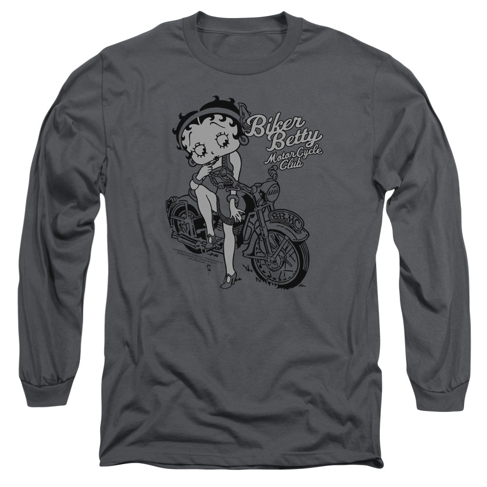 AN OFFCIALLY LICENSED BETTY BOOP BBMC MEN'S LONG SLEEVE T-SHIRT CHARCOAL