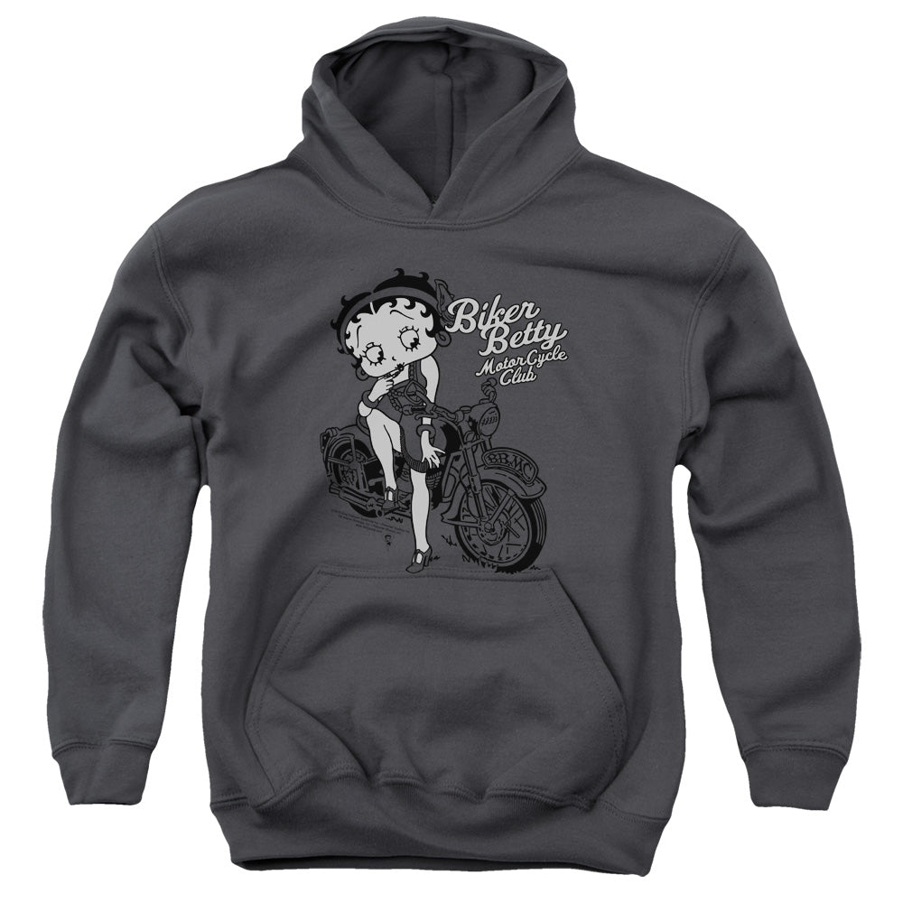 AN OFFCIALLY LICENSED BETTY BOOP BBMC YOUTH HOODIE CHARCOAL