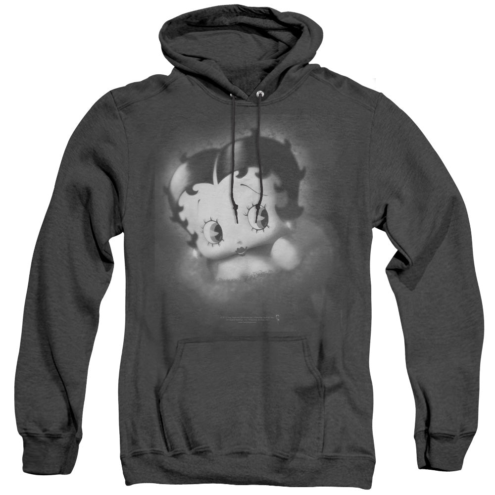 AN OFFCIALLY LICENSED BETTY BOOP VINTAGE STAR ADULT UNISEX HEATHER PULLOVER HOODIE BLACK