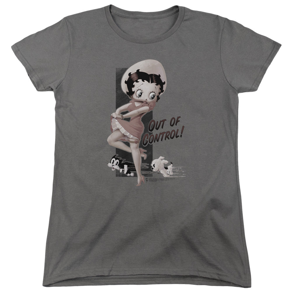 AN OFFCIALLY LICENSED BETTY BOOP OUT OF CONTROL WOMEN'S REGULAR FIT T-SHIRT CHARCOAL