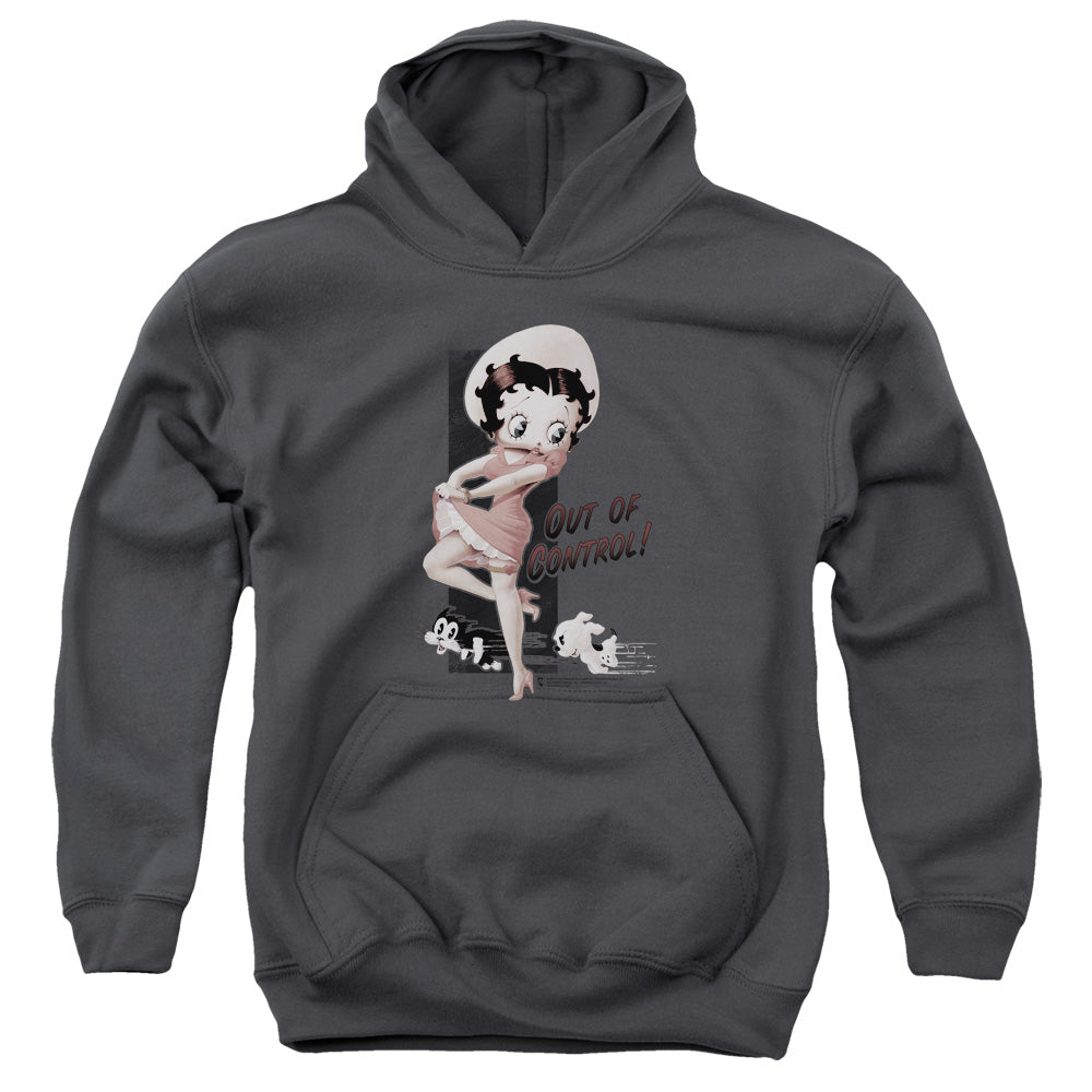 AN OFFCIALLY LICENSED BETTY BOOP OUT OF CONTROL YOUTH HOODIE CHARCOAL