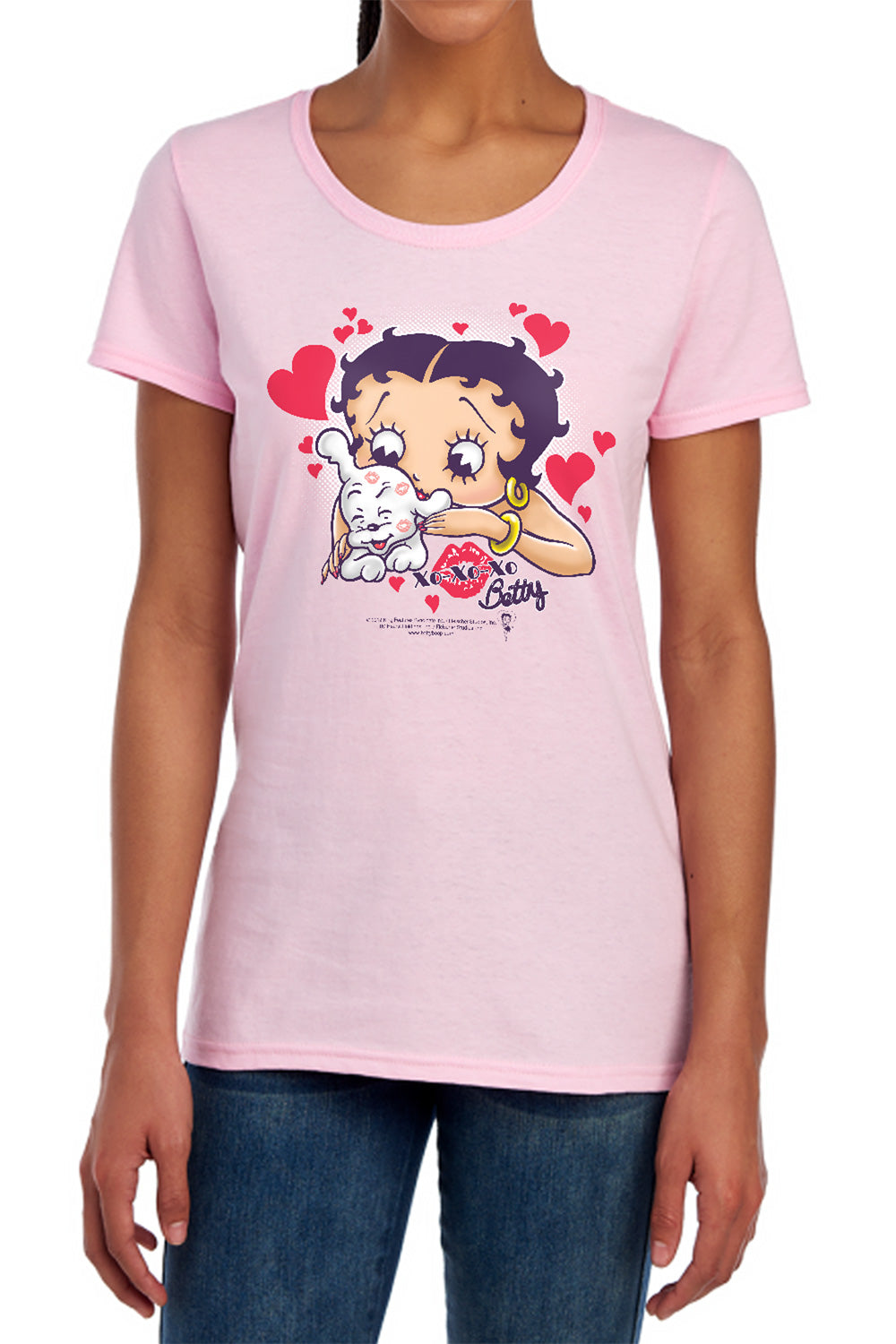 AN OFFCIALLY LICENSED BETTY BOOP PUPPY LOVE WOMEN'S REGULAR FIT T-SHIRT PINK