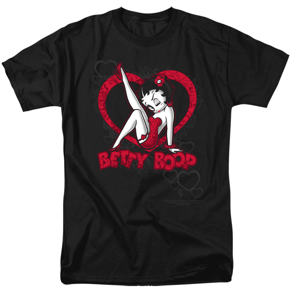 AN OFFCIALLY LICENSED BETTY BOOP SCROLLING HEARTS MEN'S REGULAR FIT T-SHIRT BLACK