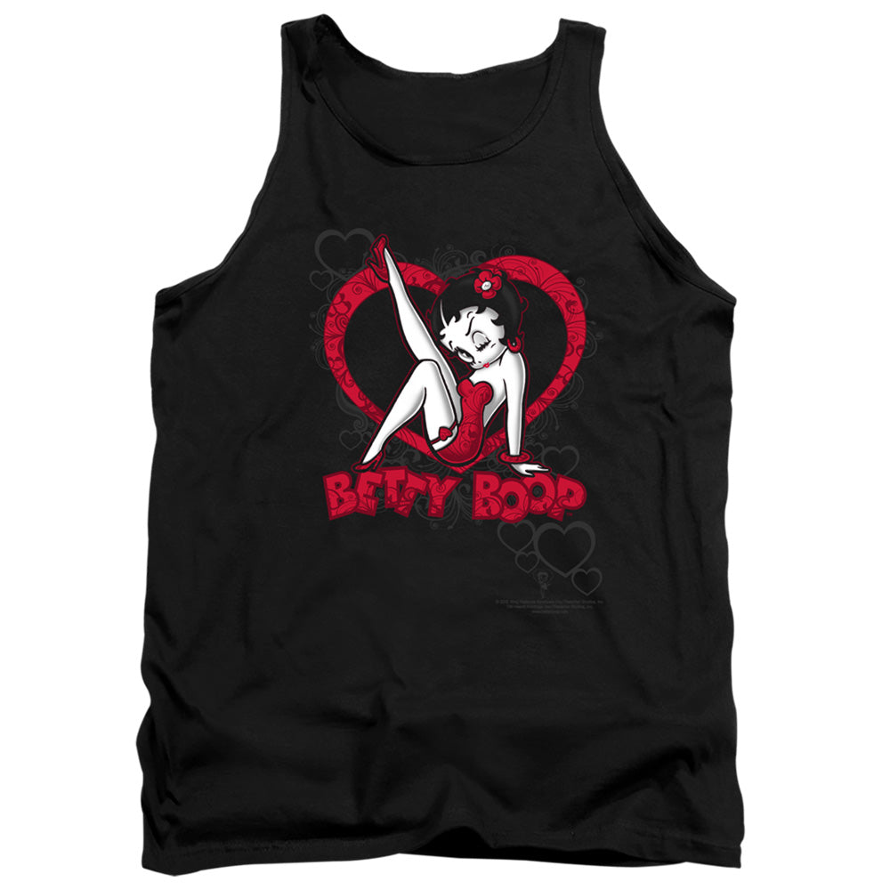 AN OFFCIALLY LICENSED BETTY BOOP SCROLLING HEARTS ADULT UNISEX TANK TOP BLACK