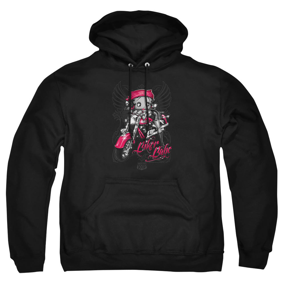 AN OFFCIALLY LICENSED BETTY BOOP BIKER BABE ADULT UNISEX PULLOVER HOODIE BLACK