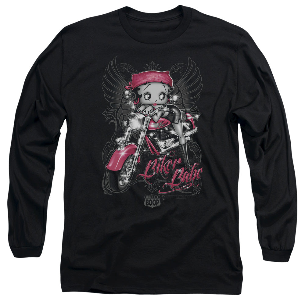 AN OFFCIALLY LICENSED BETTY BOOP BIKER BABE MEN'S LONG SLEEVE T-SHIRT BLACK