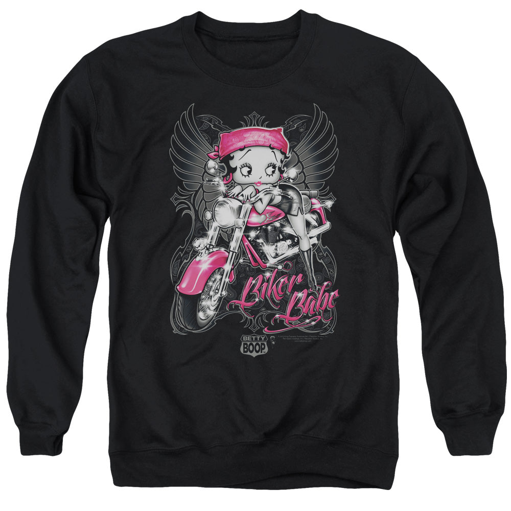 AN OFFCIALLY LICENSED BETTY BOOP BIKER BABE ADULT UNISEX CREWNECK SWEATSHIRT BLACK