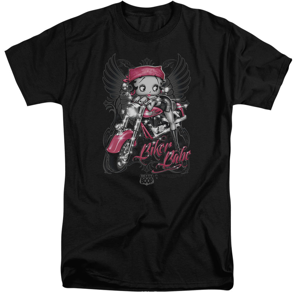 AN OFFCIALLY LICENSED BETTY BOOP BIKER BABE MEN'S TALL FIT T-SHIRT BLACK