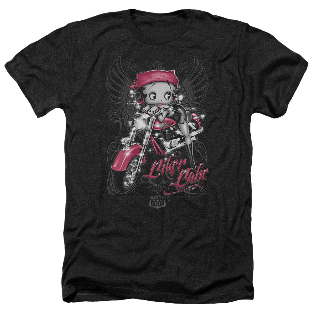 AN OFFCIALLY LICENSED BETTY BOOP BIKER BABE MEN'S HEATHER T-SHIRT CHARCOAL
