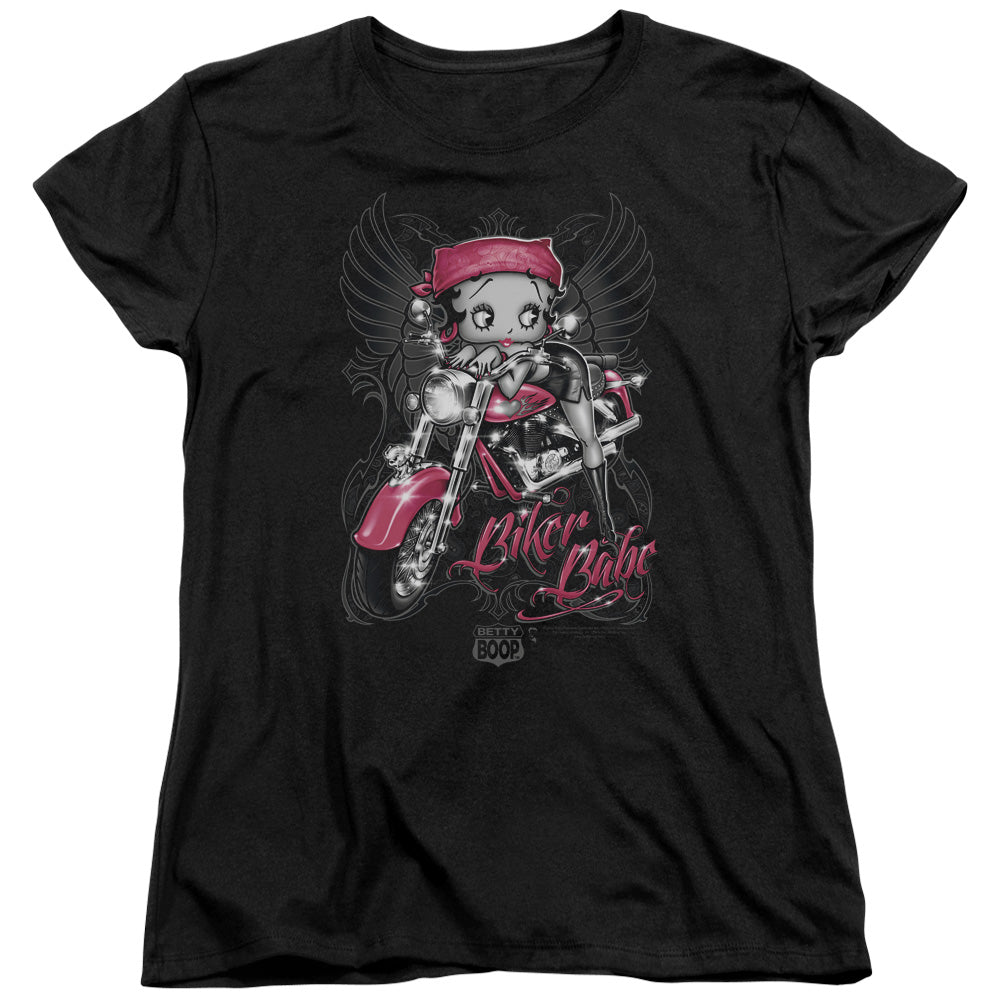 AN OFFCIALLY LICENSED BETTY BOOP BIKER BABE WOMEN'S REGULAR FIT T-SHIRT BLACK