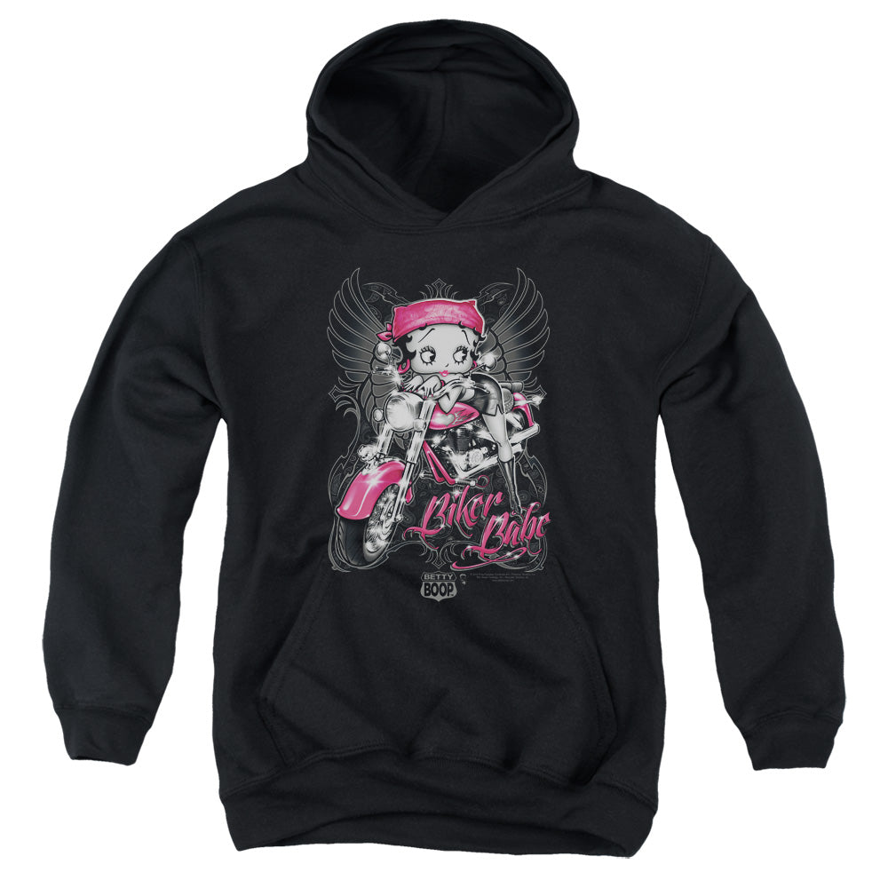 AN OFFCIALLY LICENSED BETTY BOOP BIKER BABE YOUTH HOODIE BLACK