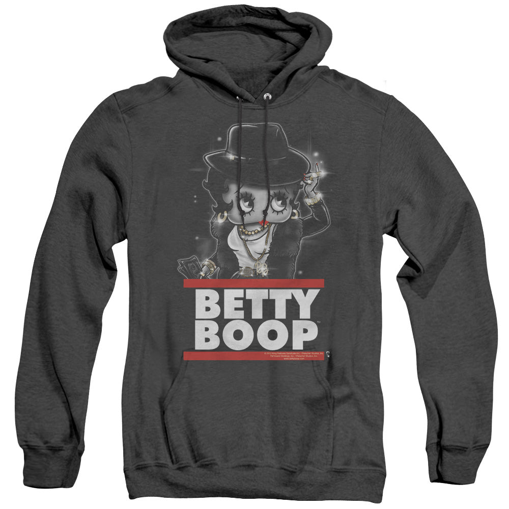 AN OFFCIALLY LICENSED BETTY BOOP BLING BLING BOOP ADULT UNISEX HEATHER PULLOVER HOODIE BLACK