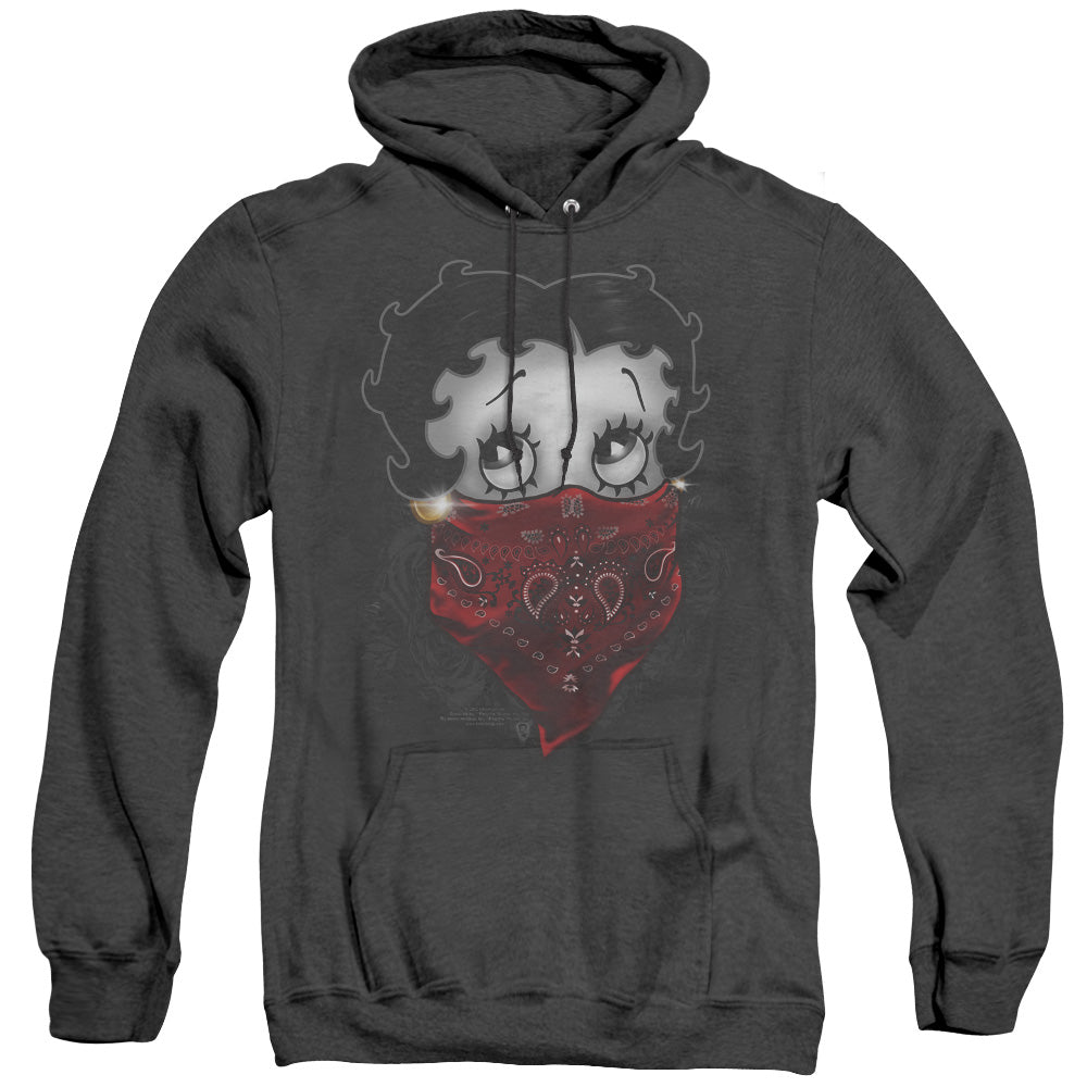 AN OFFCIALLY LICENSED BETTY BOOP BANDANA & ROSES ADULT UNISEX HEATHER PULLOVER HOODIE BLACK