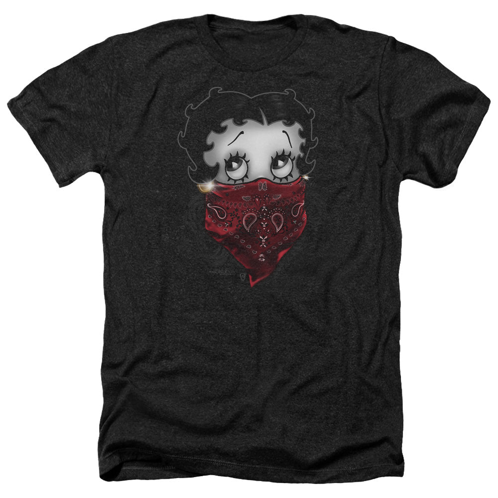 AN OFFCIALLY LICENSED BETTY BOOP BANDANA & ROSES MEN'S HEATHER T-SHIRT CHARCOAL