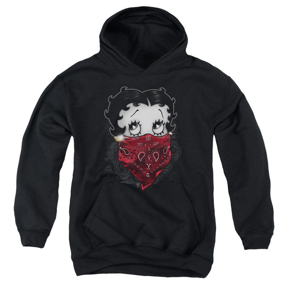 AN OFFCIALLY LICENSED BETTY BOOP BANDANA & ROSES YOUTH HOODIE BLACK