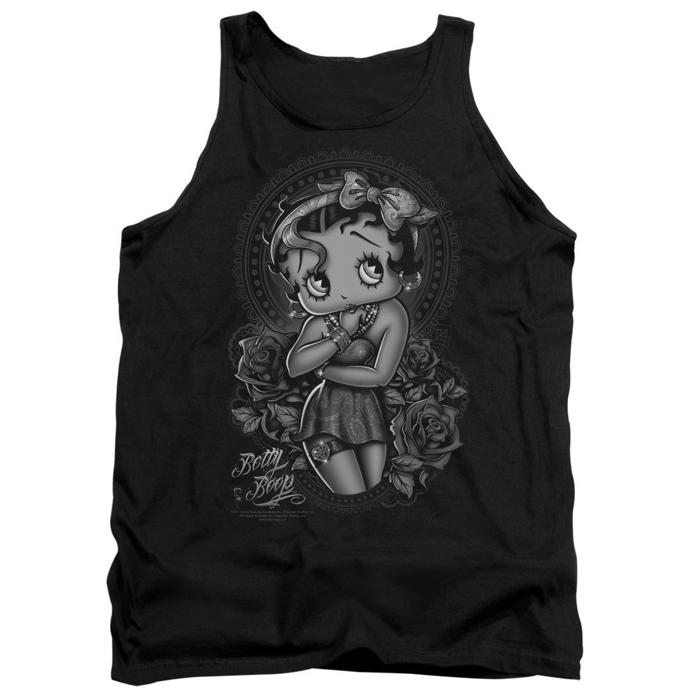 AN OFFCIALLY LICENSED BETTY BOOP FASHION ROSES ADULT UNISEX TANK TOP BLACK