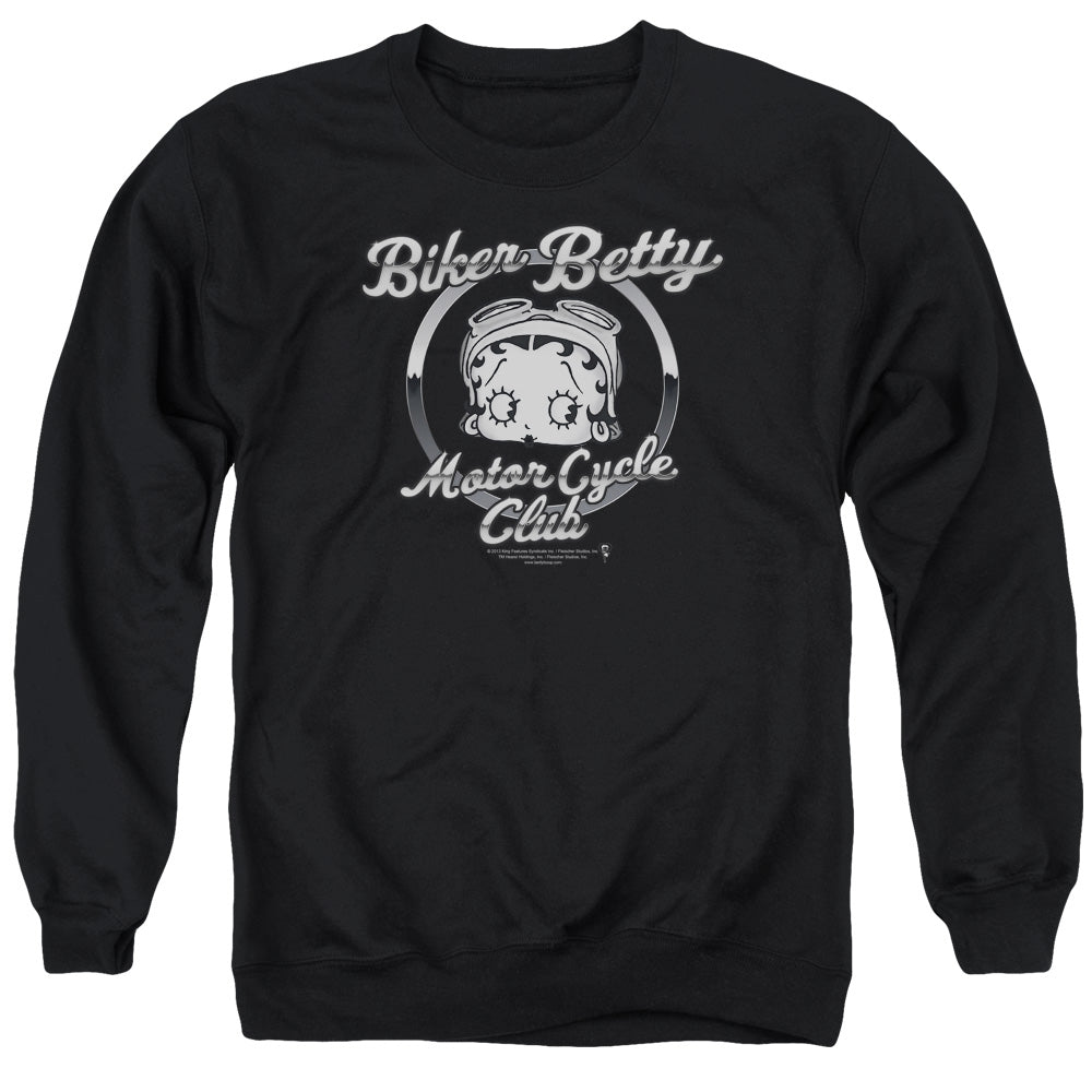 AN OFFCIALLY LICENSED BETTY BOOP CHROMED LOGO ADULT UNISEX CREWNECK SWEATSHIRT BLACK