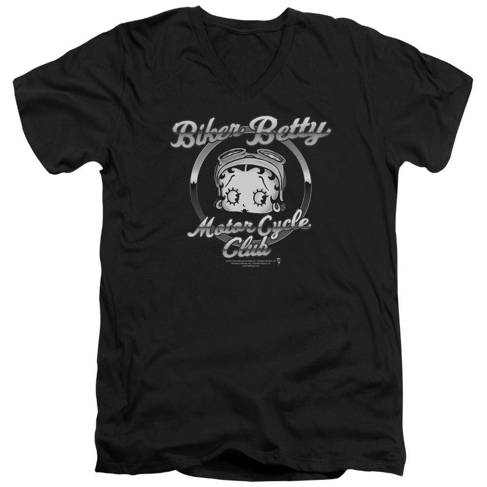 AN OFFCIALLY LICENSED BETTY BOOP CHROMED LOGO MEN'S V-NECK T-SHIRT BLACK
