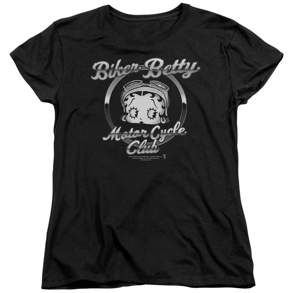 AN OFFCIALLY LICENSED BETTY BOOP CHROMED LOGO WOMEN'S REGULAR FIT T-SHIRT BLACK