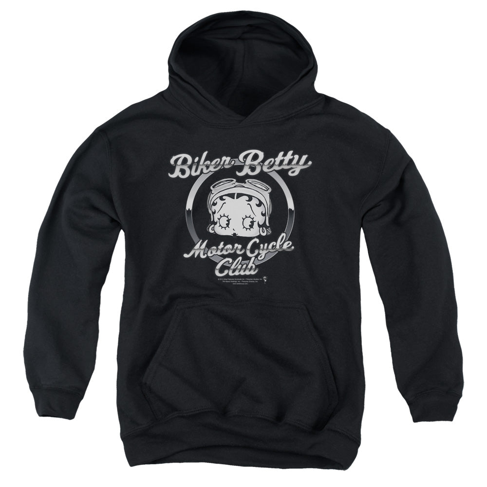 AN OFFCIALLY LICENSED BETTY BOOP CHROMED LOGO YOUTH HOODIE BLACK