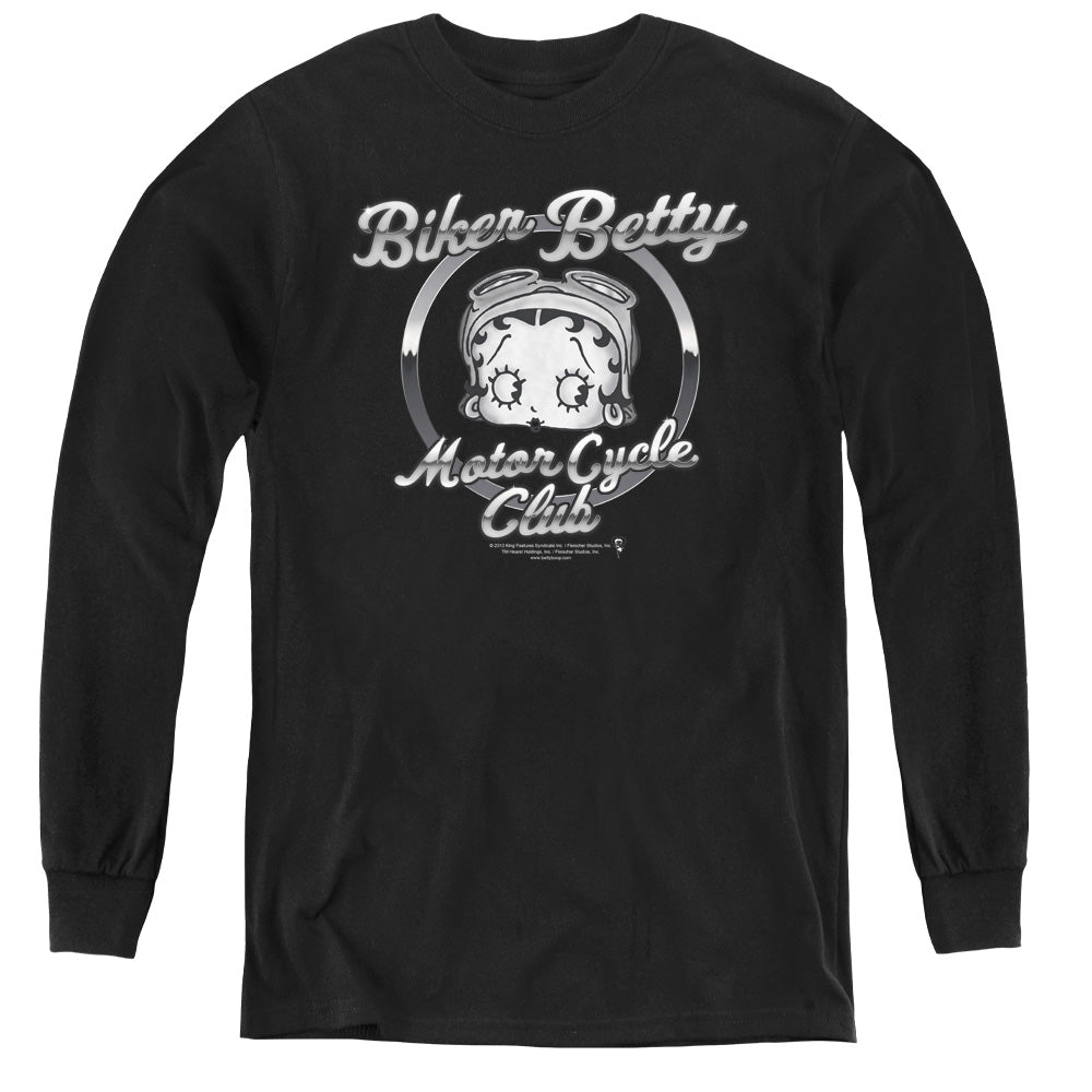AN OFFCIALLY LICENSED BETTY BOOP CHROMED LOGO YOUTH LONG SLEEVE T-SHIRT BLACK