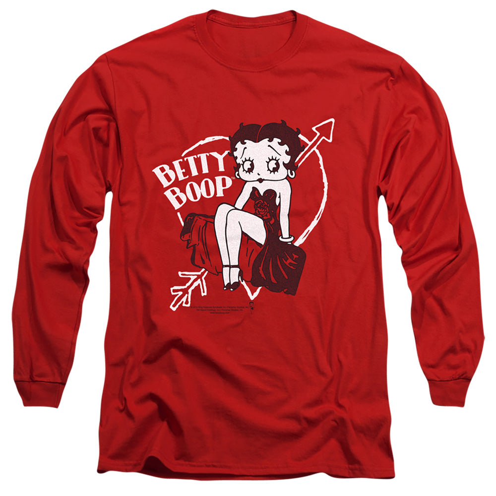 AN OFFCIALLY LICENSED BETTY BOOP LOVER GIRL MEN'S LONG SLEEVE T-SHIRT RED