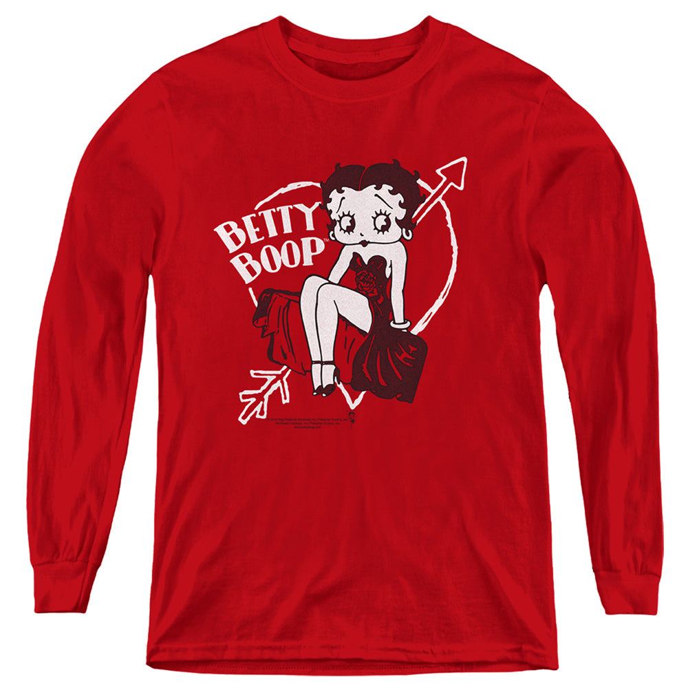 AN OFFCIALLY LICENSED BETTY BOOP LOVER GIRL YOUTH LONG SLEEVE T-SHIRT RED
