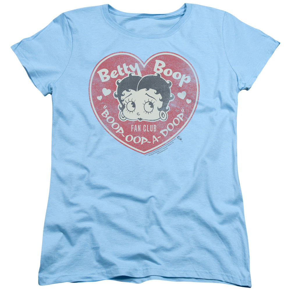 AN OFFCIALLY LICENSED BETTY BOOP FAN CLUB HEART WOMEN'S REGULAR FIT T-SHIRT LIGHT BLUE