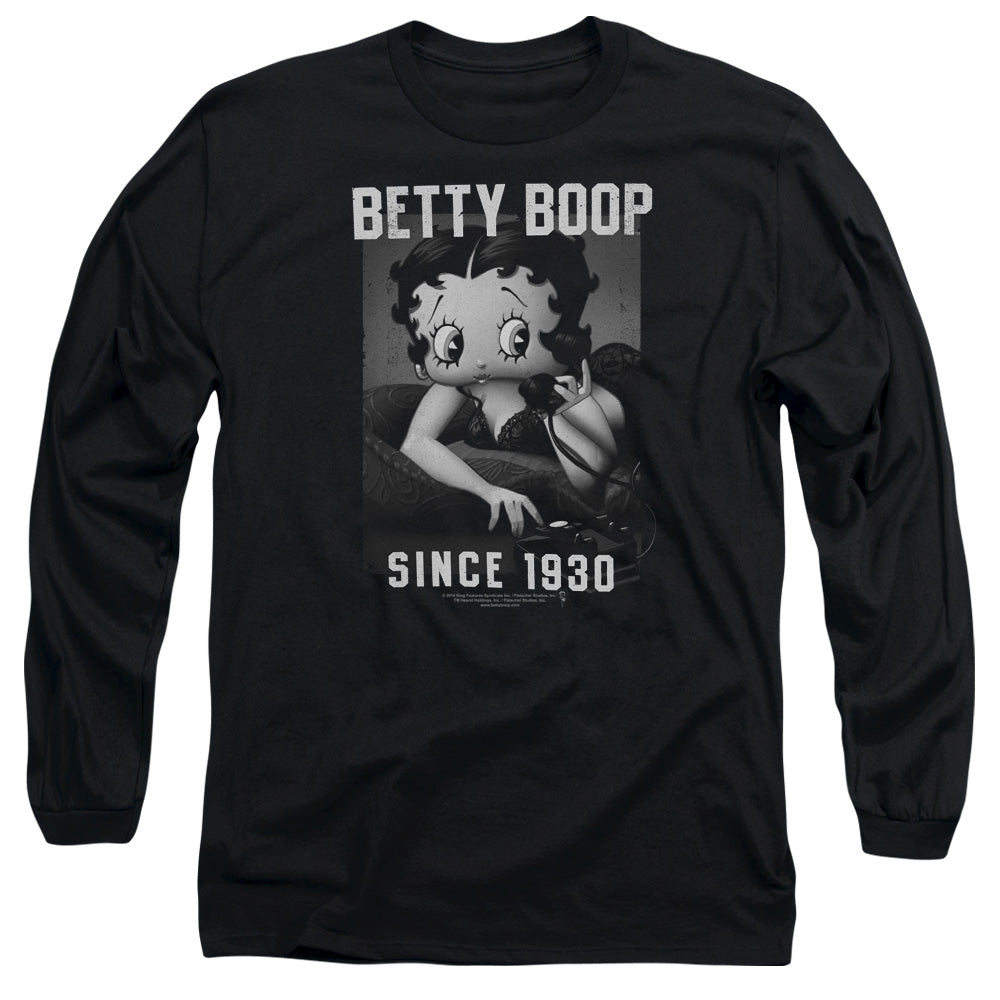 AN OFFCIALLY LICENSED BETTY BOOP ON THE LINE MEN'S LONG SLEEVE T-SHIRT BLACK